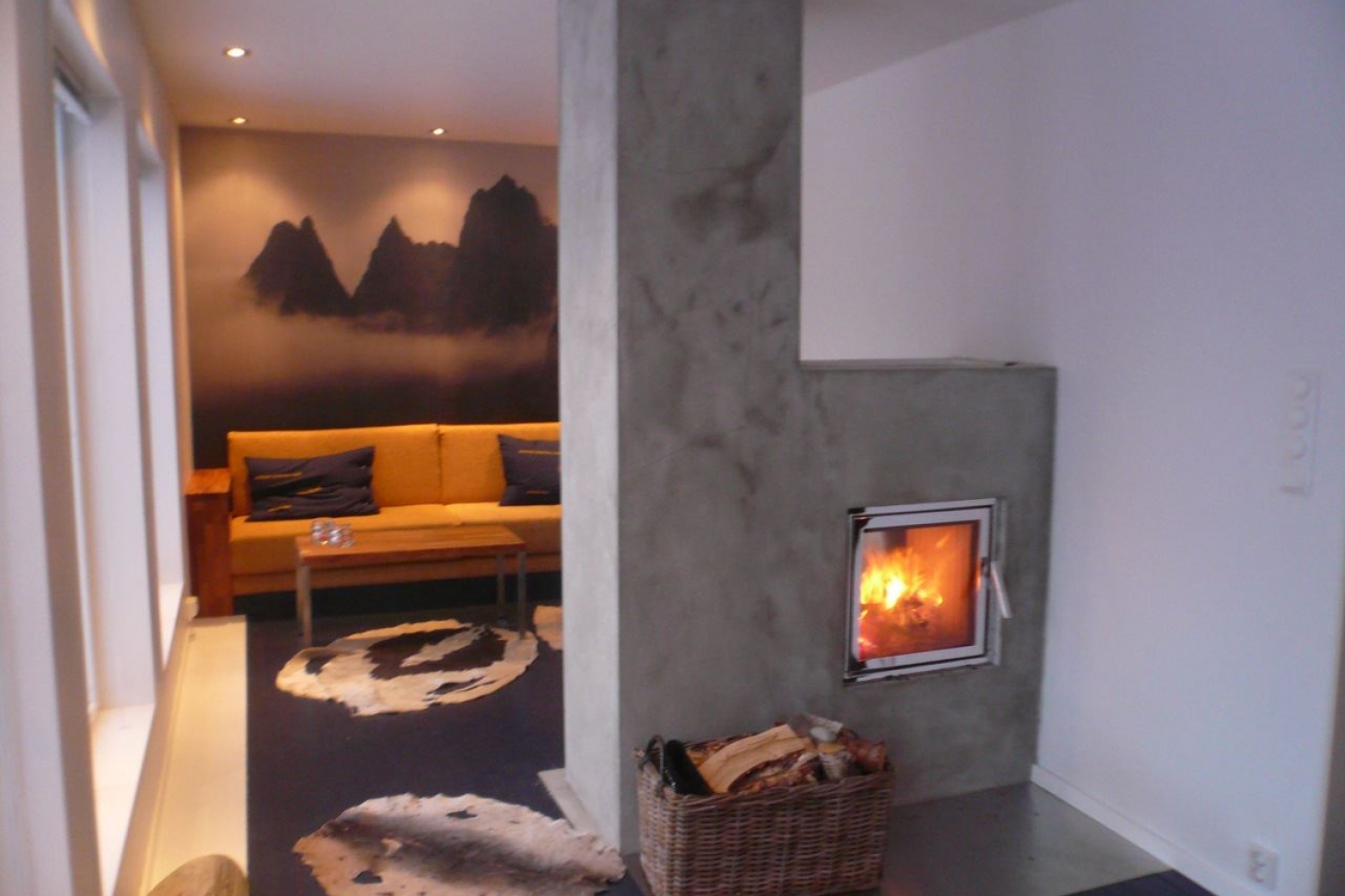 Fire place inside Posthuset Expedition Lodge