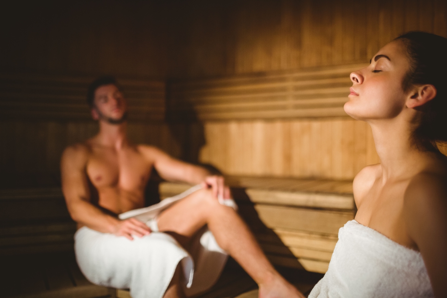 Man and woman in sauna