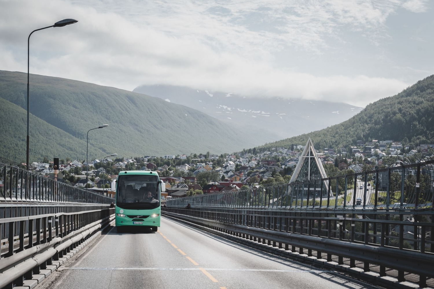 Bus driving over the Tromsø bridge