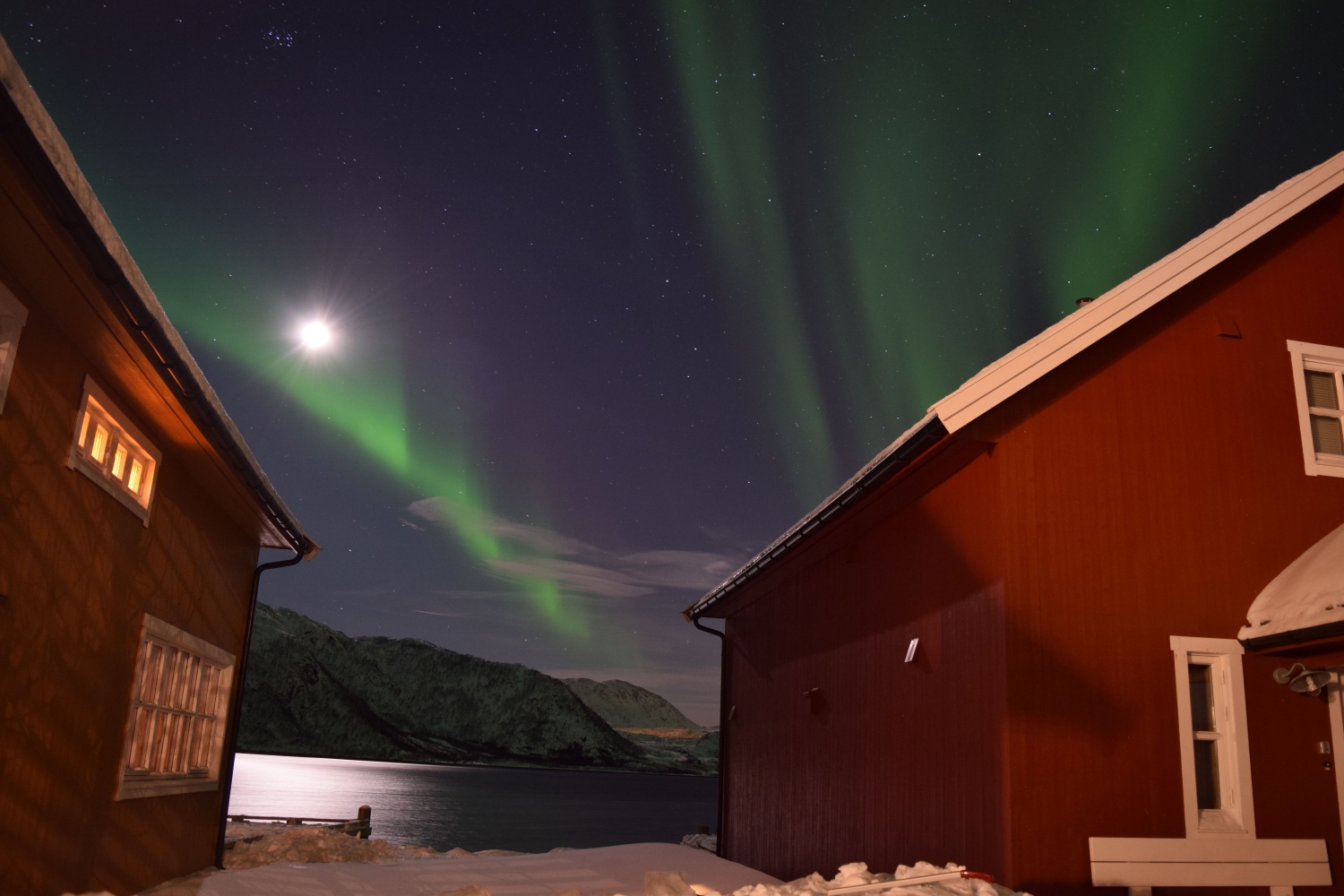northern lights over the cabins