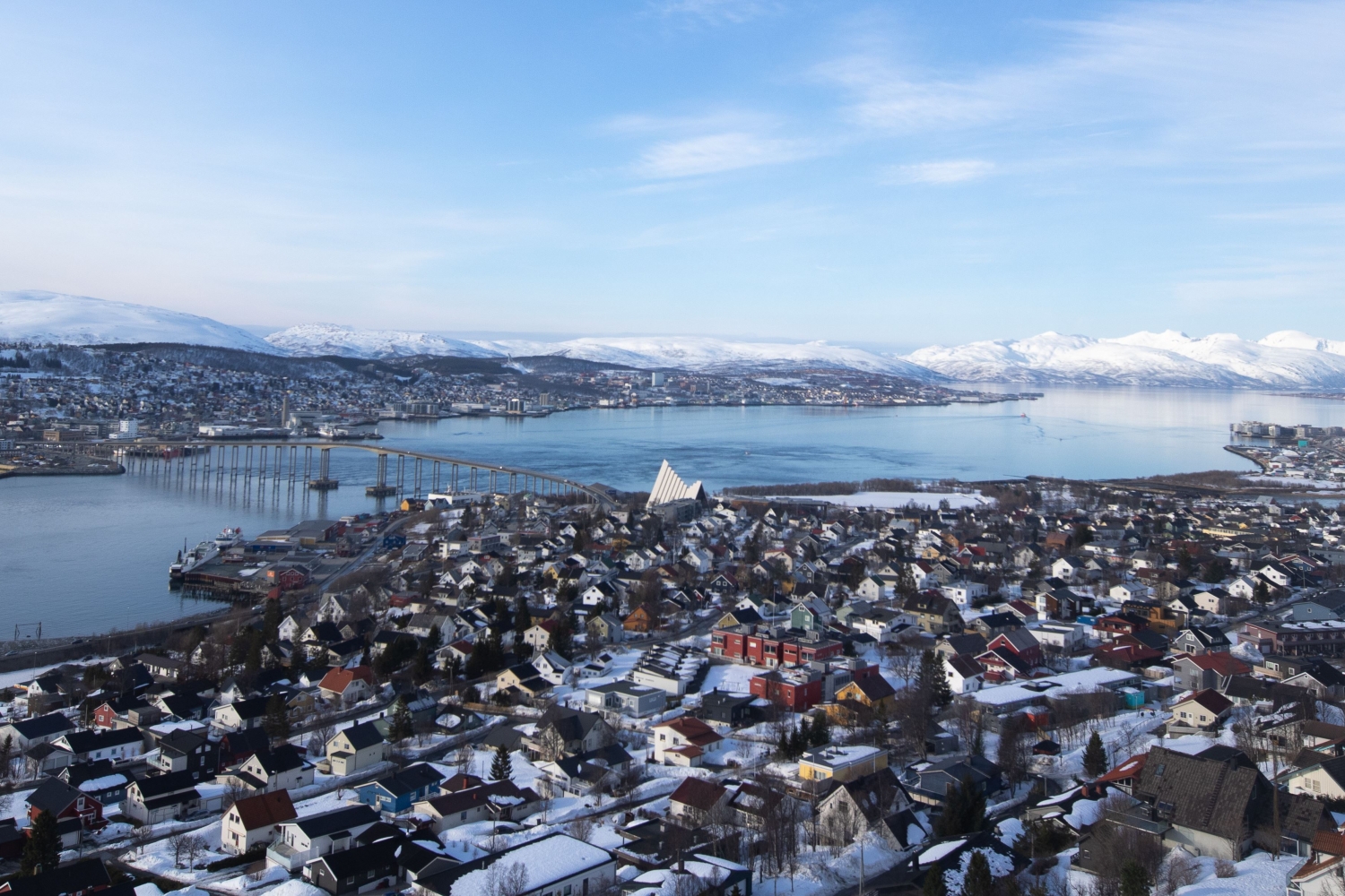 view over tromso island from the cable car