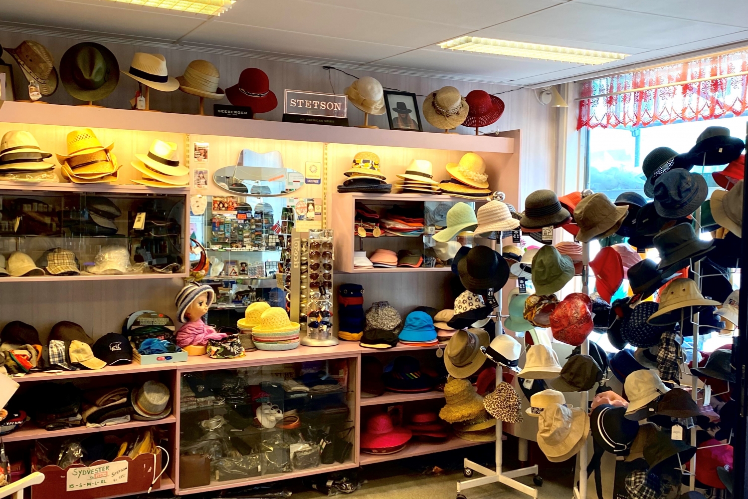 The hat collection in the store
