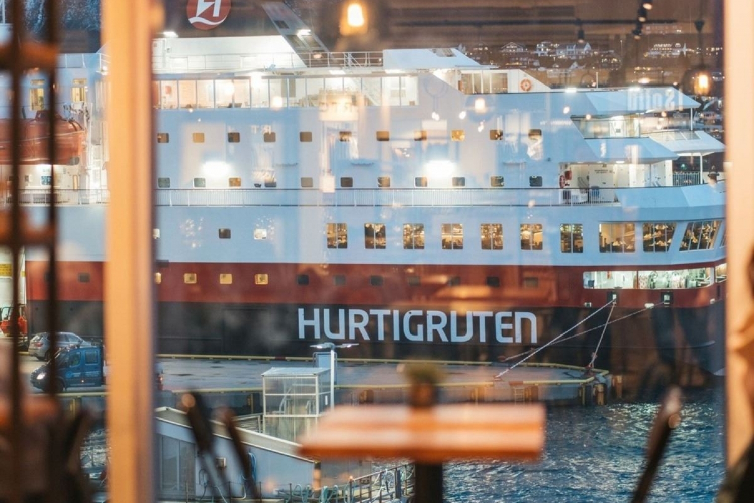 View from Jordbærpikene when the Hurtigruten ship passes by