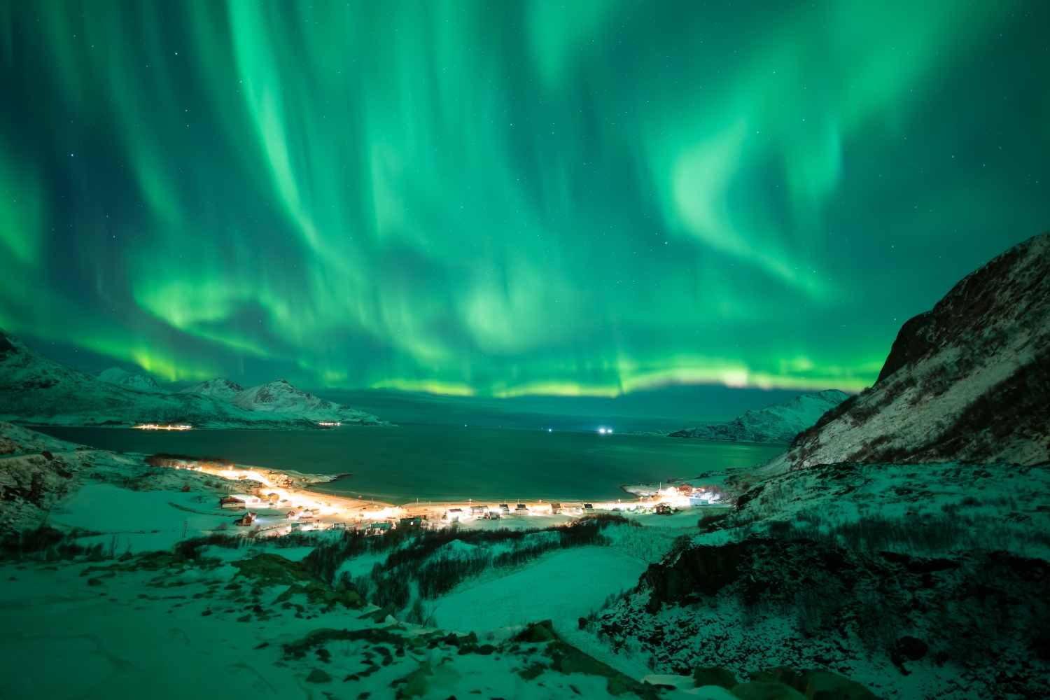 Northern Lights and mountains